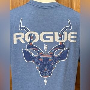 Rogue Blue/White/Orange Graphic Tribal Print Gazelle/Antelope T-Shirt - EUC - L